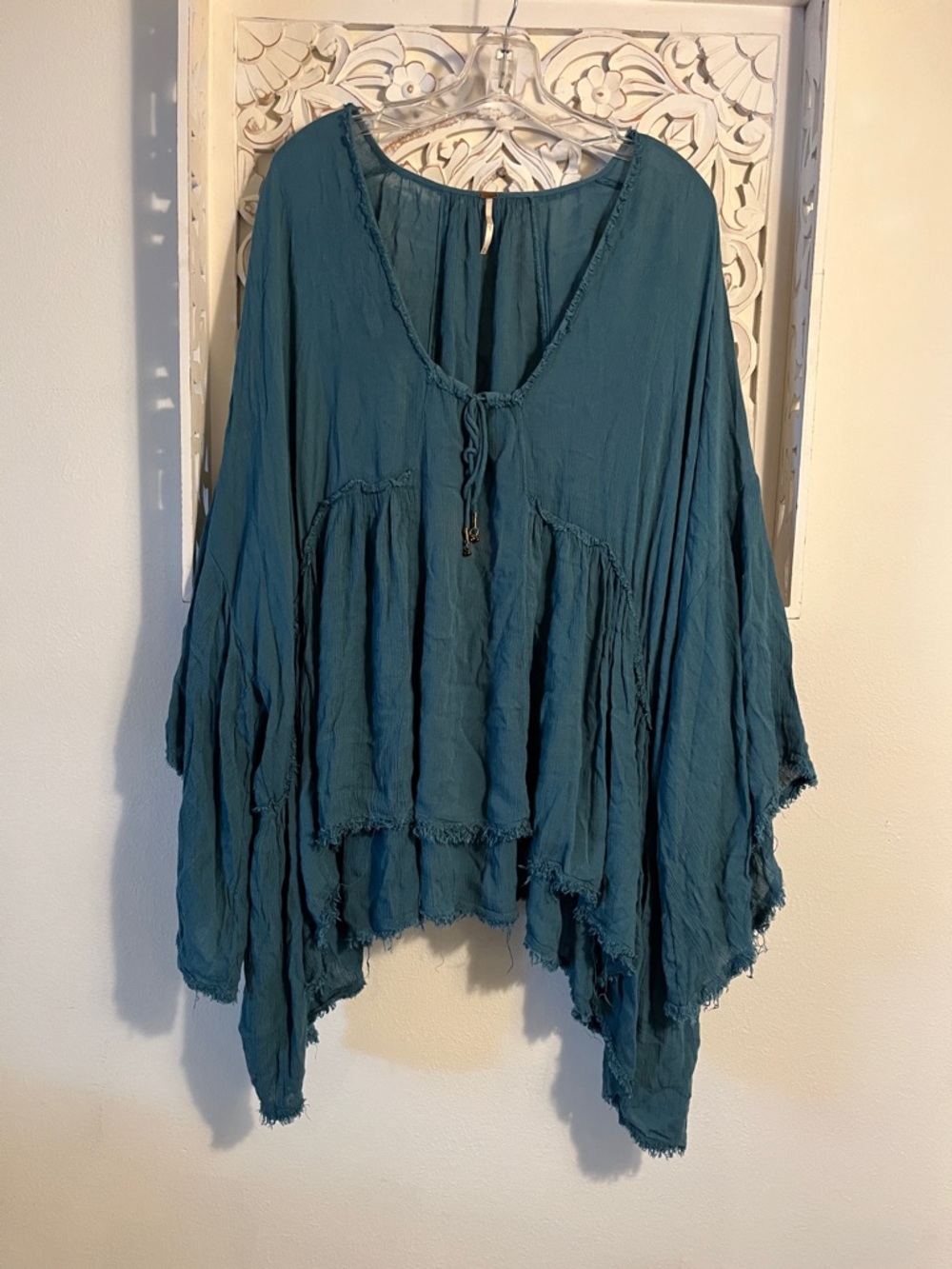 Free People Teal Gauze Boho Peasant Tunic